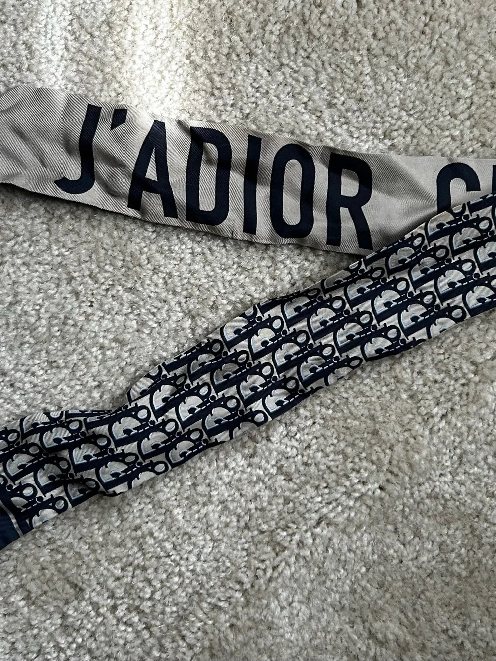 Dior J'ADIOR Slim Silk Scarf in Navy and Beige